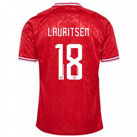 Kandiny Férfi Dánia Tobias Lauritsen #18 Piros Hazai Jersey 24-26 Mez Póló Ing