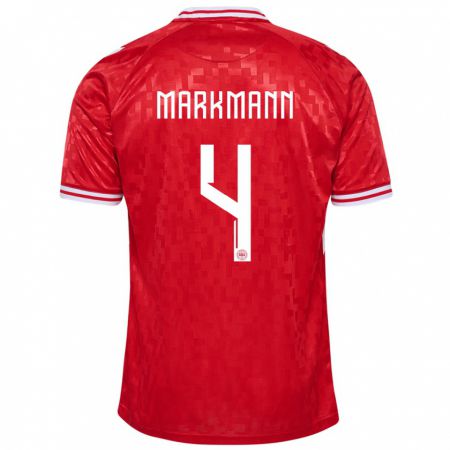 Kandiny Férfi Dánia Noah Markmann #4 Piros Hazai Jersey 24-26 Mez Póló Ing