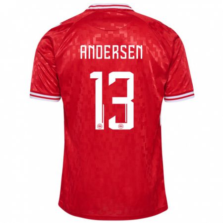 Kandiny Férfi Dánia Frej Andersen #13 Piros Hazai Jersey 24-26 Mez Póló Ing