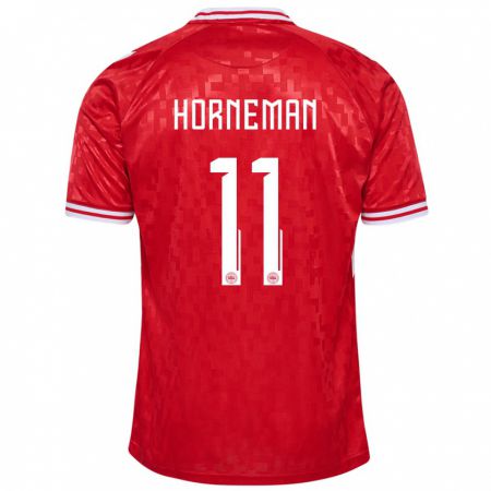 Kandiny Férfi Dánia Charly Horneman #11 Piros Hazai Jersey 24-26 Mez Póló Ing