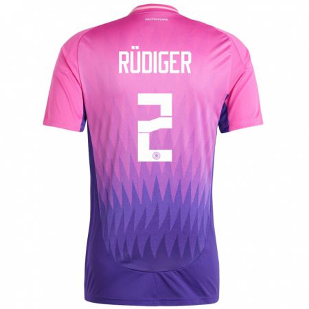 Kandiny Férfi Németország Antonio Rudiger #2 Pink Lila Idegenbeli Jersey 24-26 Mez Póló Ing