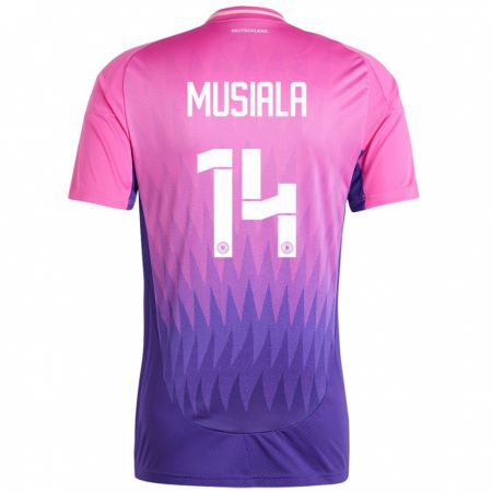 Kandiny Férfi Németország Jamal Musiala #14 Pink Lila Idegenbeli Jersey 24-26 Mez Póló Ing