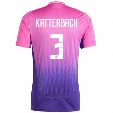 Kandiny Férfi Németország Noah Katterbach #3 Pink Lila Idegenbeli Jersey 24-26 Mez Póló Ing