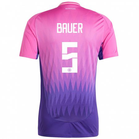Kandiny Férfi Németország Maximilian Bauer #5 Pink Lila Idegenbeli Jersey 24-26 Mez Póló Ing