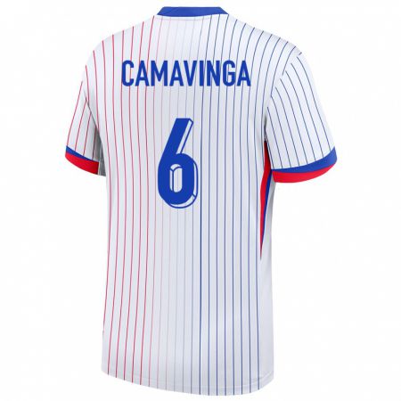 Kandiny Férfi Franciaország Eduardo Camavinga #6 Fehér Idegenbeli Jersey 24-26 Mez Póló Ing