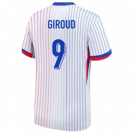 Kandiny Férfi Franciaország Olivier Giroud #9 Fehér Idegenbeli Jersey 24-26 Mez Póló Ing