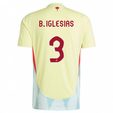 Kandiny Férfi Spanyolország Borja Iglesias #3 Sárga Idegenbeli Jersey 24-26 Mez Póló Ing