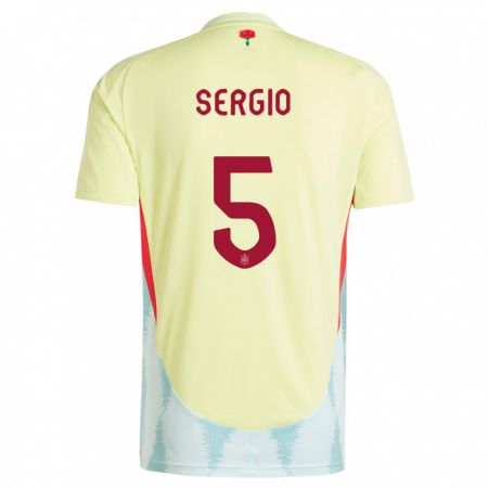Kandiny Férfi Spanyolország Sergio Busquets #5 Sárga Idegenbeli Jersey 24-26 Mez Póló Ing