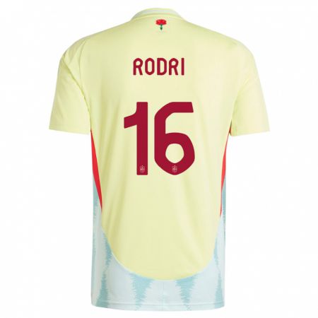 Kandiny Férfi Spanyolország Rodri #16 Sárga Idegenbeli Jersey 24-26 Mez Póló Ing