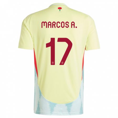 Kandiny Férfi Spanyolország Marcos Alonso #17 Sárga Idegenbeli Jersey 24-26 Mez Póló Ing