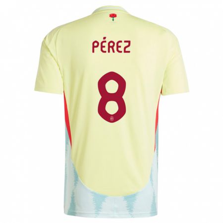 Kandiny Férfi Spanyolország Dani Perez #8 Sárga Idegenbeli Jersey 24-26 Mez Póló Ing