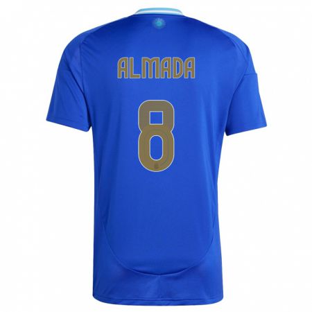 Kandiny Férfi Argentína Thiago Almada #8 Kék Idegenbeli Jersey 24-26 Mez Póló Ing