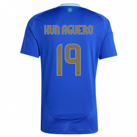 Kandiny Férfi Argentína Sergio Aguero #19 Kék Idegenbeli Jersey 24-26 Mez Póló Ing