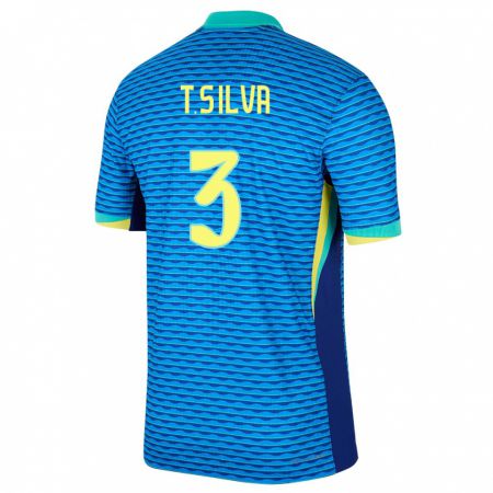 Kandiny Férfi Brazília Thiago Silva #3 Kék Idegenbeli Jersey 24-26 Mez Póló Ing