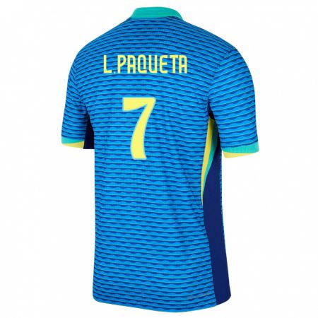 Kandiny Férfi Brazília Lucas Paqueta #7 Kék Idegenbeli Jersey 24-26 Mez Póló Ing