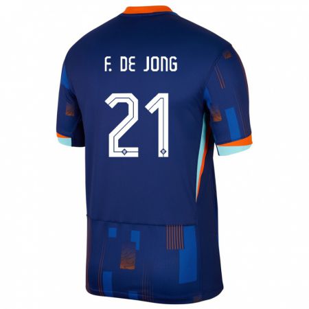 Kandiny Férfi Hollandia Frenkie De Jong #21 Kék Idegenbeli Jersey 24-26 Mez Póló Ing