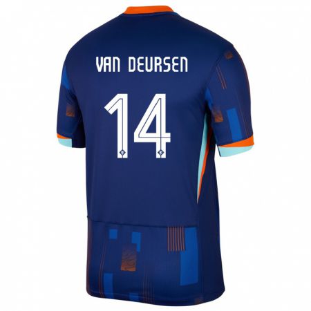 Kandiny Férfi Hollandia Eva Van Deursen #14 Kék Idegenbeli Jersey 24-26 Mez Póló Ing
