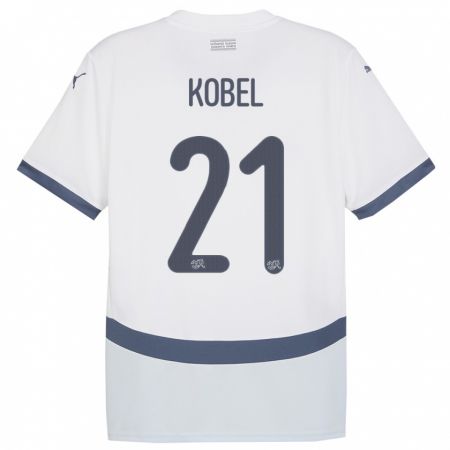 Kandiny Férfi Svájc Gregor Kobel #21 Fehér Idegenbeli Jersey 24-26 Mez Póló Ing