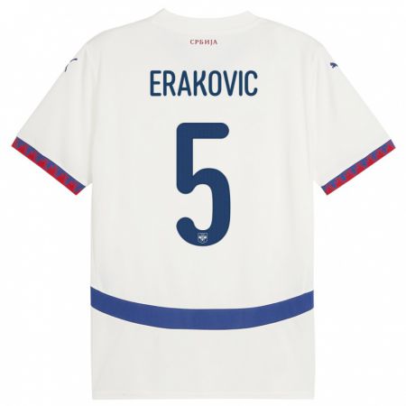 Kandiny Férfi Szerbia Strahinja Erakovic #5 Fehér Idegenbeli Jersey 24-26 Mez Póló Ing