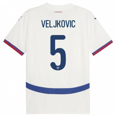 Kandiny Férfi Szerbia Milos Veljkovic #5 Fehér Idegenbeli Jersey 24-26 Mez Póló Ing