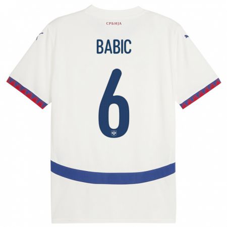 Kandiny Férfi Szerbia Srdjan Babic #6 Fehér Idegenbeli Jersey 24-26 Mez Póló Ing