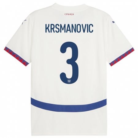 Kandiny Férfi Szerbia Nemanja Krsmanovic #3 Fehér Idegenbeli Jersey 24-26 Mez Póló Ing