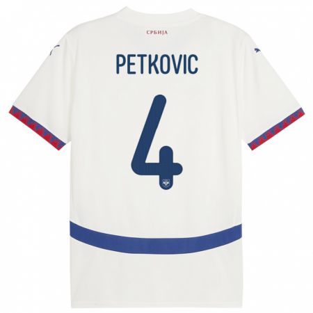 Kandiny Férfi Szerbia Nikola Petkovic #4 Fehér Idegenbeli Jersey 24-26 Mez Póló Ing