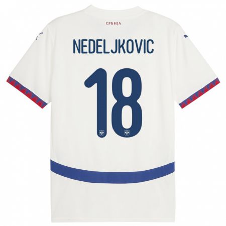 Kandiny Férfi Szerbia Kosta Nedeljkovic #18 Fehér Idegenbeli Jersey 24-26 Mez Póló Ing