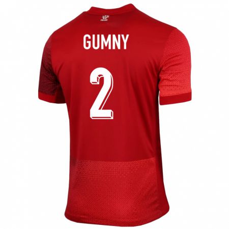 Kandiny Férfi Lengyelország Robert Gumny #2 Piros Idegenbeli Jersey 24-26 Mez Póló Ing