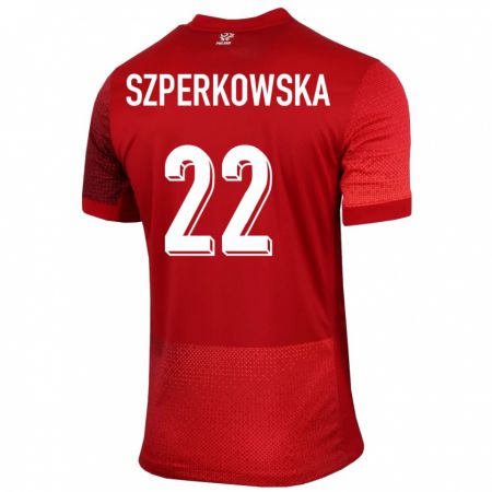 Kandiny Férfi Lengyelország Oliwia Szperkowska #22 Piros Idegenbeli Jersey 24-26 Mez Póló Ing
