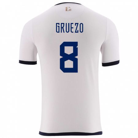 Kandiny Férfi Ecuador Carlos Gruezo #8 Fehér Idegenbeli Jersey 24-26 Mez Póló Ing