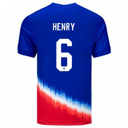 Kandiny Férfi Egyesült Államok Kobi Henry #6 Kék Idegenbeli Jersey 24-26 Mez Póló Ing