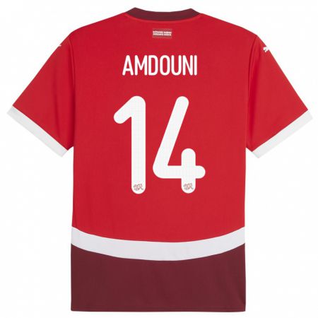 Kandiny Női Svájc Mohamed Zeki Amdouni #14 Piros Hazai Jersey 24-26 Mez Póló Ing