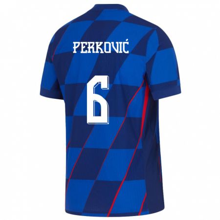 Kandiny Női Horvátország Mauro Perkovic #6 Kék Idegenbeli Jersey 24-26 Mez Póló Ing