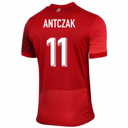 Kandiny Női Lengyelország Jakub Antczak #11 Piros Idegenbeli Jersey 24-26 Mez Póló Ing