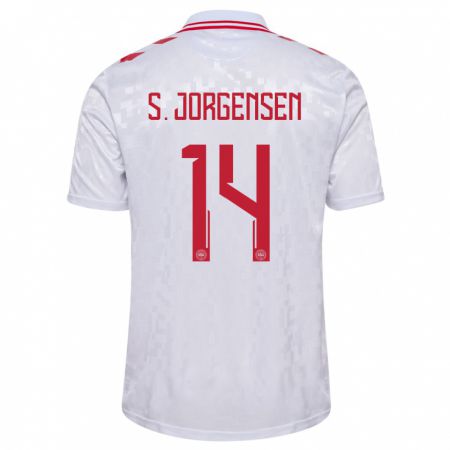 Kandiny Női Dánia Sebastian Jorgensen #14 Fehér Idegenbeli Jersey 24-26 Mez Póló Ing