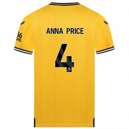 Kandiny Gyermek Anna Price #4 Sárga Hazai Jersey 2023/24 Mez Póló Ing