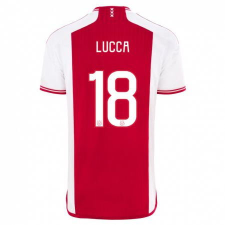 Kandiny Gyermek Lorenzo Lucca #18 Piros Fehér Hazai Jersey 2023/24 Mez Póló Ing