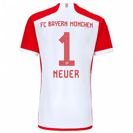 Kandiny Gyermek Manuel Neuer #1 Piros Fehér Hazai Jersey 2023/24 Mez Póló Ing