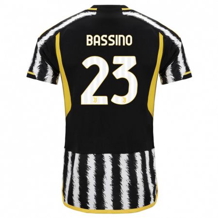 Kandiny Gyermek Alessandro Bassino #23 Fekete-Fehér Hazai Jersey 2023/24 Mez Póló Ing