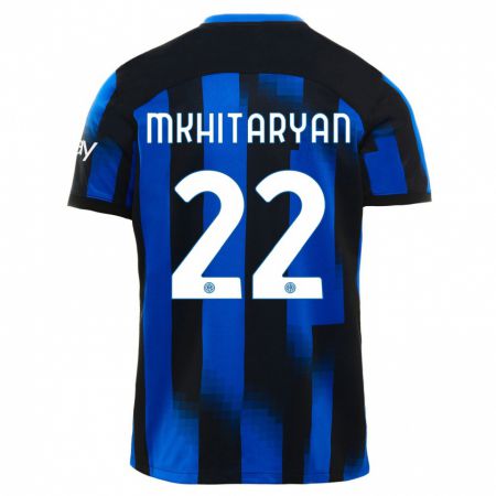 Kandiny Gyermek Henrikh Mkhitaryan #22 Fekete Kék Hazai Jersey 2023/24 Mez Póló Ing