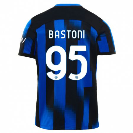 Kandiny Gyermek Alessandro Bastoni #95 Fekete Kék Hazai Jersey 2023/24 Mez Póló Ing