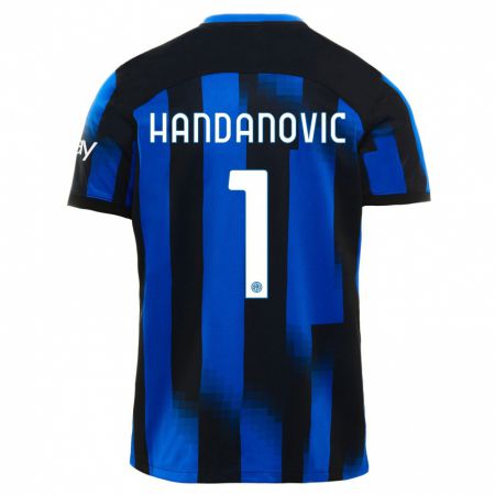 Kandiny Gyermek Samir Handanovic #1 Fekete Kék Hazai Jersey 2023/24 Mez Póló Ing