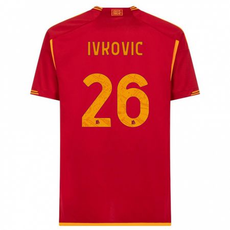 Kandiny Gyermek Mate Ivkovic #26 Piros Hazai Jersey 2023/24 Mez Póló Ing