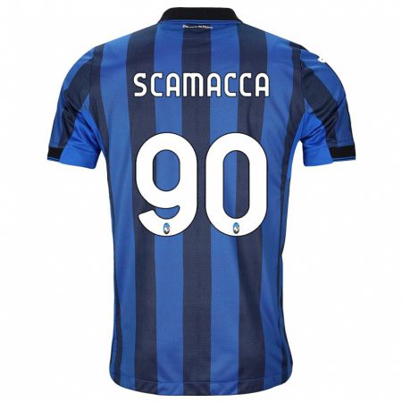Kandiny Gyermek Gianluca Scamacca #90 Fekete Kék Hazai Jersey 2023/24 Mez Póló Ing