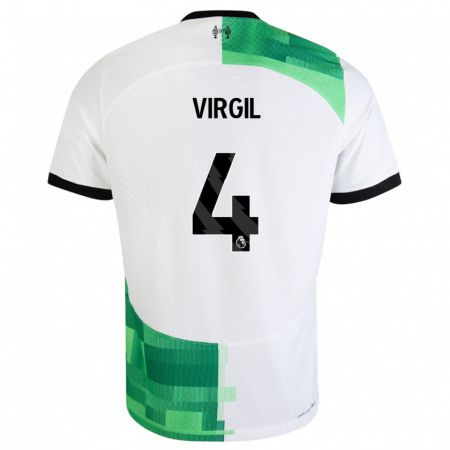 Kandiny Gyermek Virgil Van Dijk #4 Fehér Zöld Idegenbeli Jersey 2023/24 Mez Póló Ing