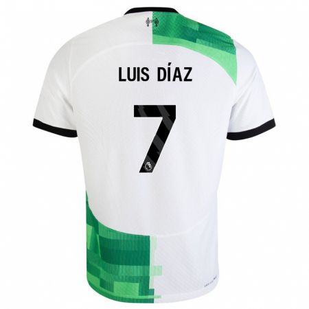 Kandiny Gyermek Luis Díaz #7 Fehér Zöld Idegenbeli Jersey 2023/24 Mez Póló Ing
