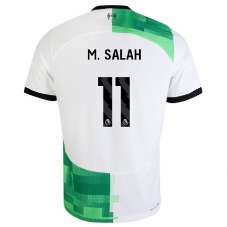 Kandiny Gyermek Mohamed Salah #11 Fehér Zöld Idegenbeli Jersey 2023/24 Mez Póló Ing