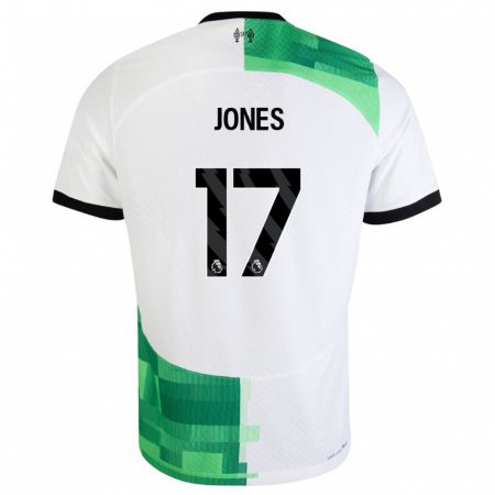 Kandiny Gyermek Curtis Jones #17 Fehér Zöld Idegenbeli Jersey 2023/24 Mez Póló Ing