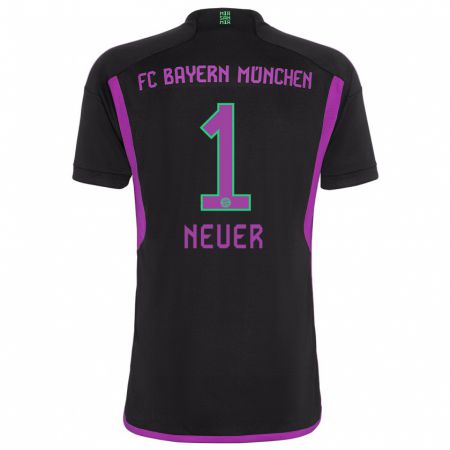 Kandiny Gyermek Manuel Neuer #1 Fekete Idegenbeli Jersey 2023/24 Mez Póló Ing